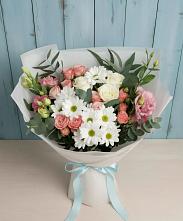 Букет цветов из:  Розы, Лизиантусы и Хризантемы в Воскресенское Тульская область