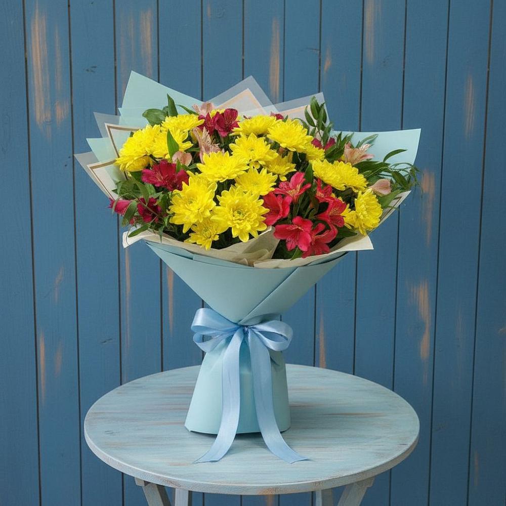 Букет цветов из: Альстромерии и Хризантемы в Воскресенское Тульская область