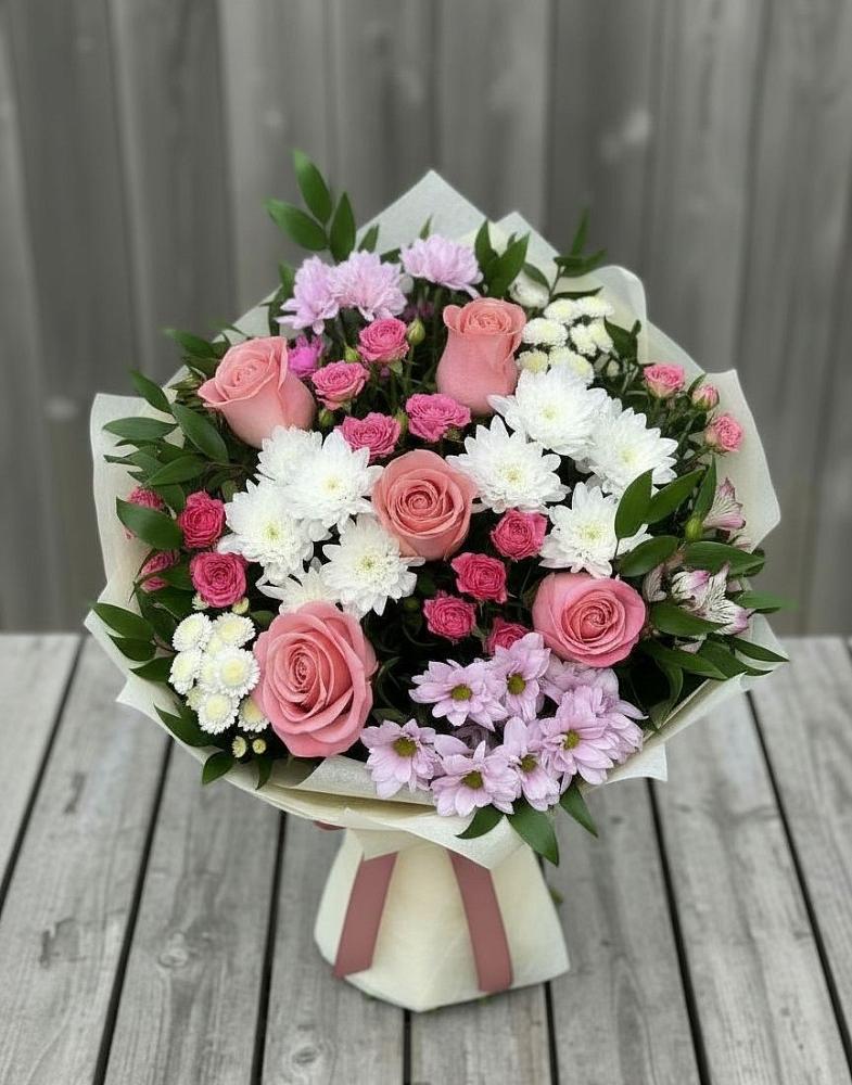 Букет цветов из: Альстромерии, Гвоздики, Розы и Хризантемы в Воскресенское Тульская область