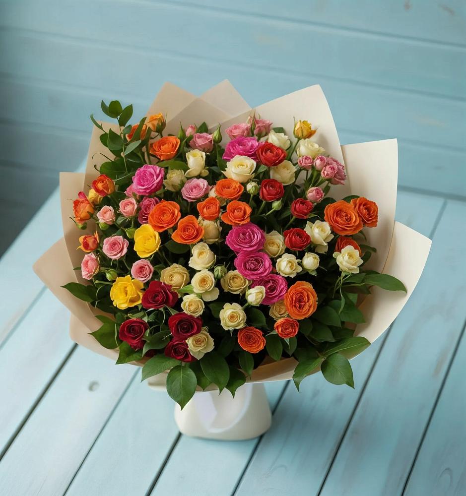 Букет Микс из разноцветных кустовых роз в Воскресенское Тульская область