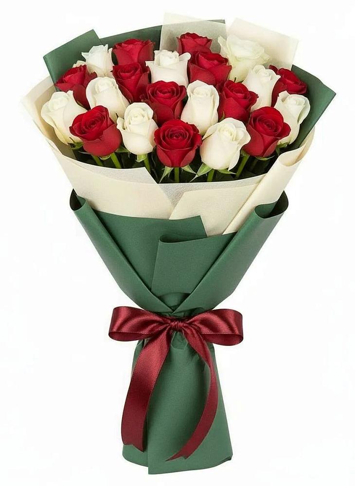 Букет Микс из красных и белых роз в Воскресенское Тульская область