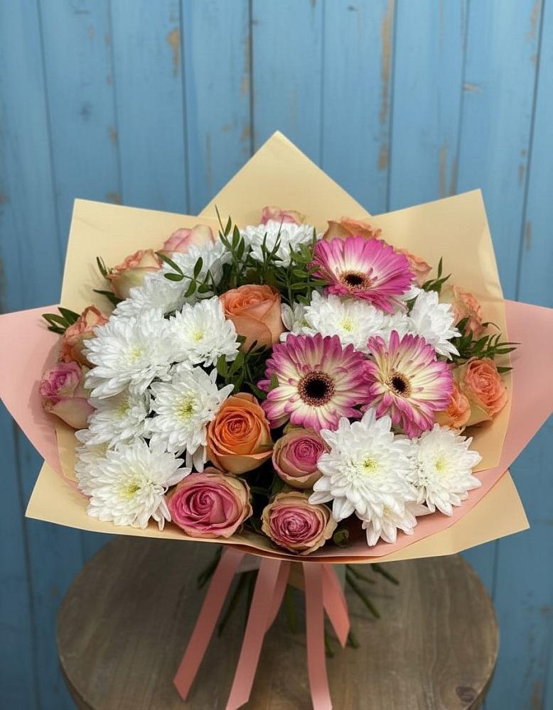 Букет цветов из: Розы, Герберы и Хризантемы в Воскресенское Тульская область
