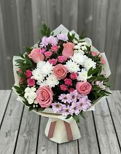 Букет цветов из:  Альстромерии, Гвоздики, Розы и Хризантемы в Воскресенское Тульская область