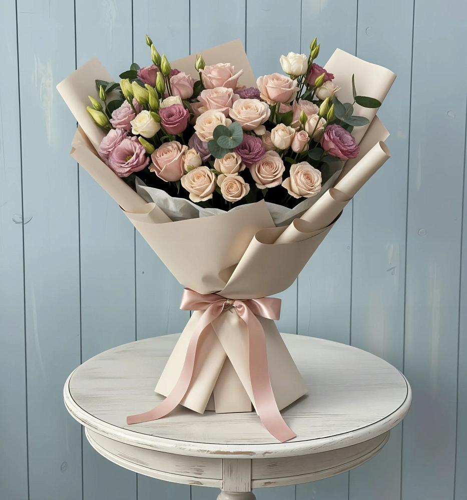 Букет цветов из: Розы и Лизиантусы в Воскресенское Тульская область