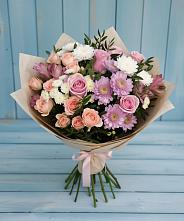 Букет цветов из:  Хризантемы, Розы и Альстромерии в Воскресенское Тульская область