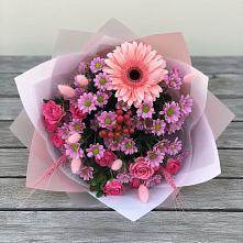 Букет цветов из:  Розы, Герберы и Хризантемы в Воскресенское Тульская область