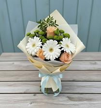 Букет цветов из:  Герберы, Розы и Хризантемы в Воскресенское Тульская область